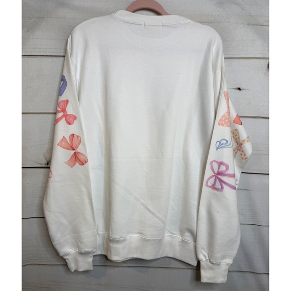 Judith March Womens White Bow Print Sweatshirt Crewneck Medium Made in USA - Picture 5 of 5